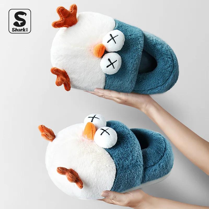 Модные хлопковые тапочки женские зимние домашние плюшевые тапочки на плоской подошве милые тапочки с животными Большие размеры нескользящие теплые туфли унисекс Chinelos Planos
