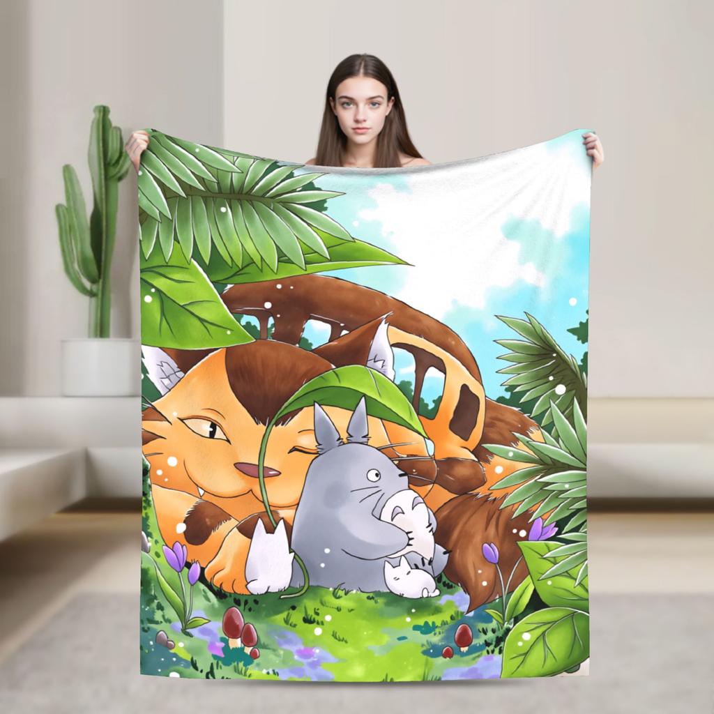 Traditional Nekobasu Japanese Blanket T-Totoros Travel Flannel Bedding Throws For Living Room Warm Bedspread Birthday Present