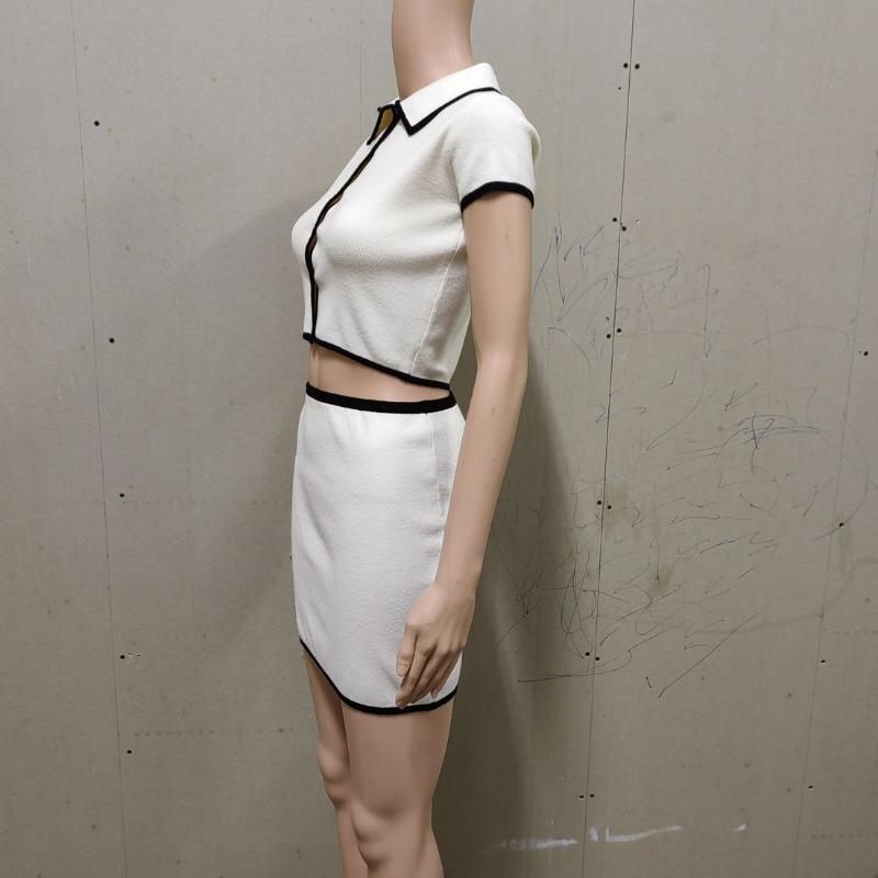 Knit Skirt Sets Women 2 Piece Outfit 2024 Summer Short Sleeve Slim Crop Top Ladies Botton Cardigan And Bodycon Skirts Suits Womens Knitwear