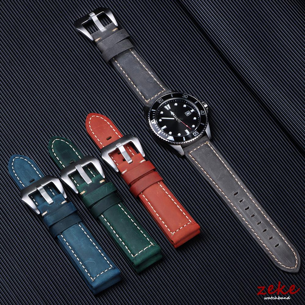 Ремешок для часов из натуральной кожи для Panerai, прошитый ремешок из коровьей кожи Crazy Horse, мужской спортивный браслет, ремешок для часов 20 мм 22 мм 24 мм