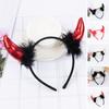 Devil Horn Decor Headband Plush Fabric Handmade Lightweight Elastic Design Hair Hoop Cosplay Parties Halloween Accessories