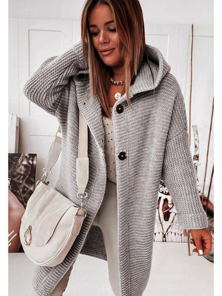 2024 Новый свитер с капюшоном и воротником, элегантный свободный кардиган для женщин, женская одежда больших размеров