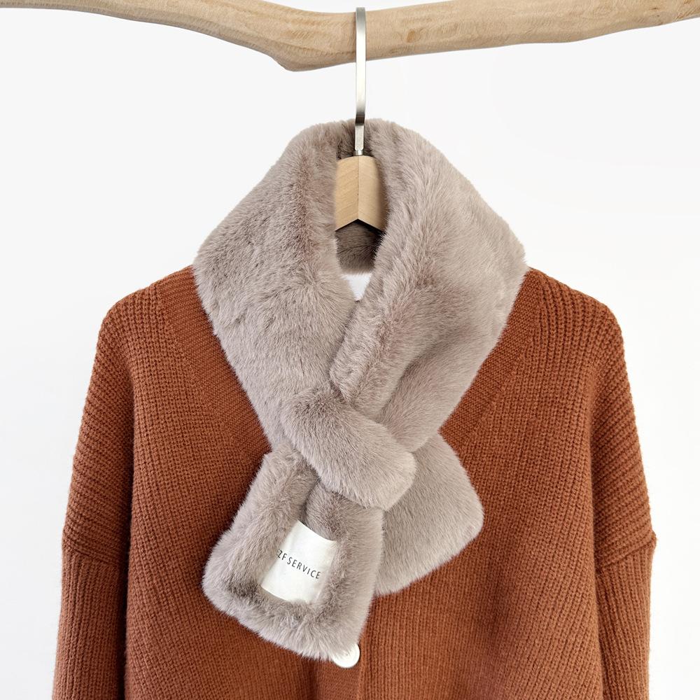 Soft Waxy Wind Thickened Solid Color Fluffy Scarf To Keep Warm Imitation Rex Rabbit Hair Cross Scarf Plush Collar Women