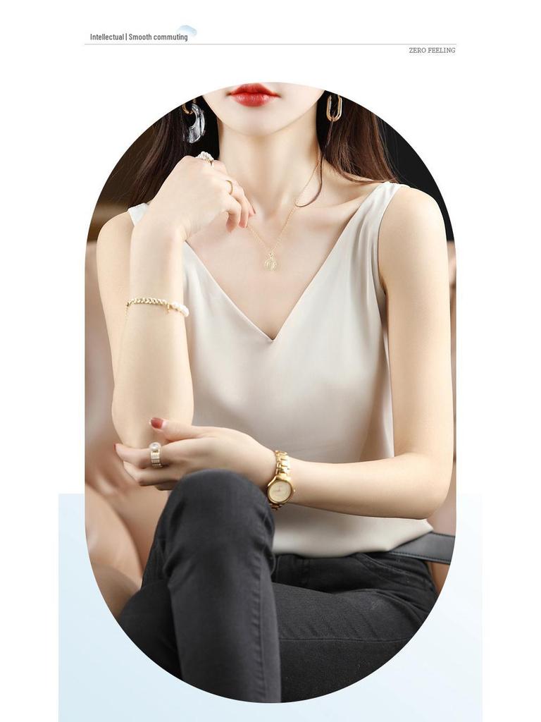 Женская летняя шелковая майка, атласный топ с V-образным вырезом, уникальный базовый слой.