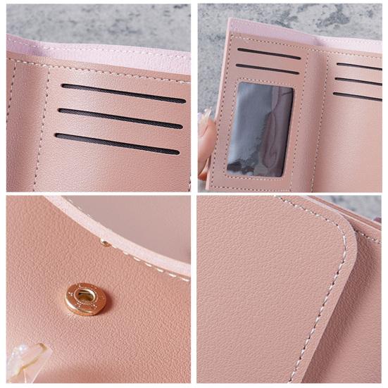 Женский кошелек тройного сложения из искусственной кожи, держатель для кредитных карт с окошком для удостоверения личности, портативный небольшой кошелек с кнопкой-защелкой для повседневных покупок