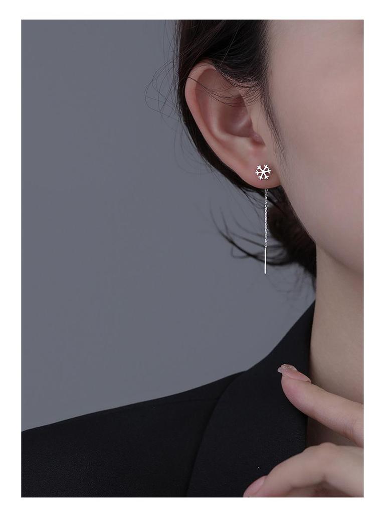 Banyan Tree S925 Silver Snowflake Tassel Earrings for Women – Korean Style