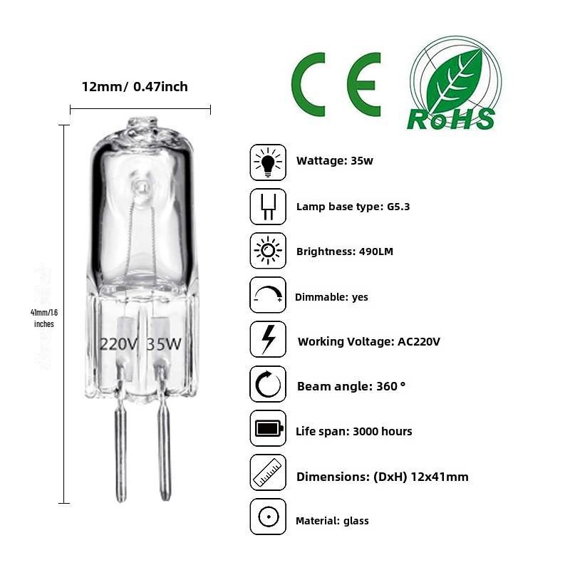 Галогенные лампы G4/G5.3 для ароматерапевтических ламп, 220 В/12 В, 20 Вт/35 Вт, двухконтактная хрустальная лампочка