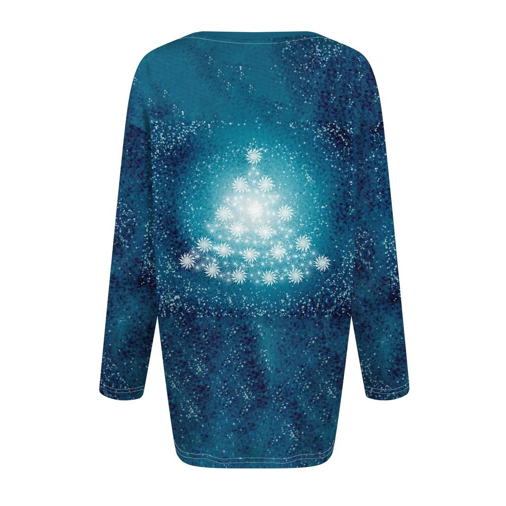 Женская модная повседневная футболка с круглым вырезом и длинным рукавом с рождественским принтом