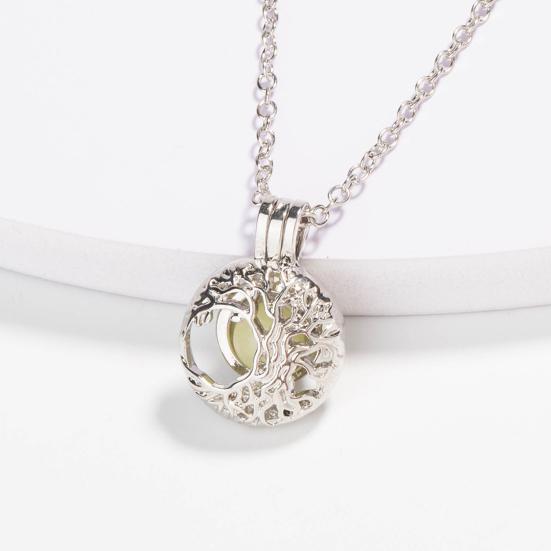 Tree Shape Pendant Charm Necklace Openable Luminous Stone Hollow Women Necklace Jewelry Accessory