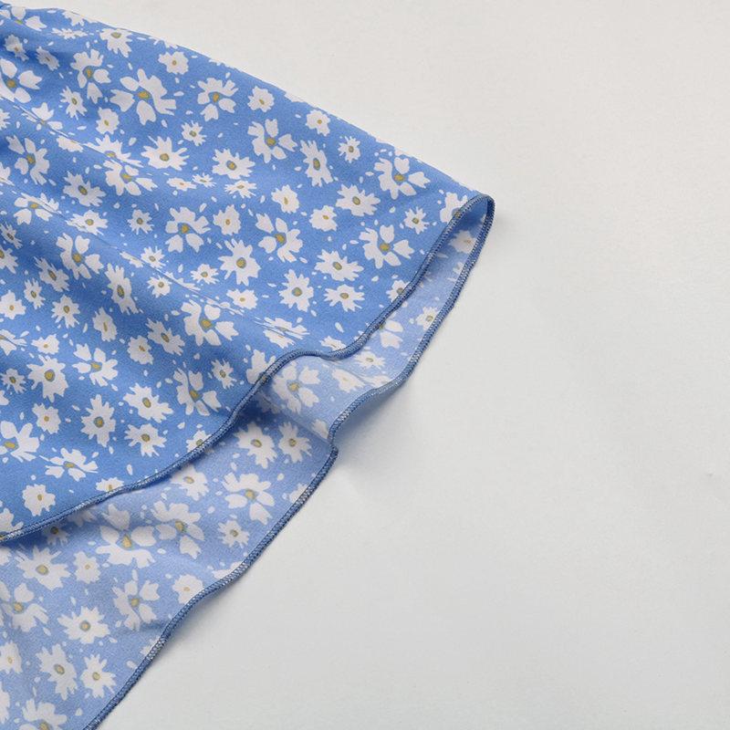 Женское платье с цветочным принтом и V-образным вырезом с летающими рукавами и высокой талией