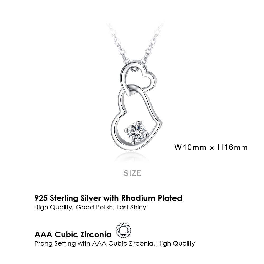 Ожерелье Ashley Jewelry, Стерлинговое серебро 925 пробы, Открытое сердце Двойное сердце Кулон, Стильное для женщин