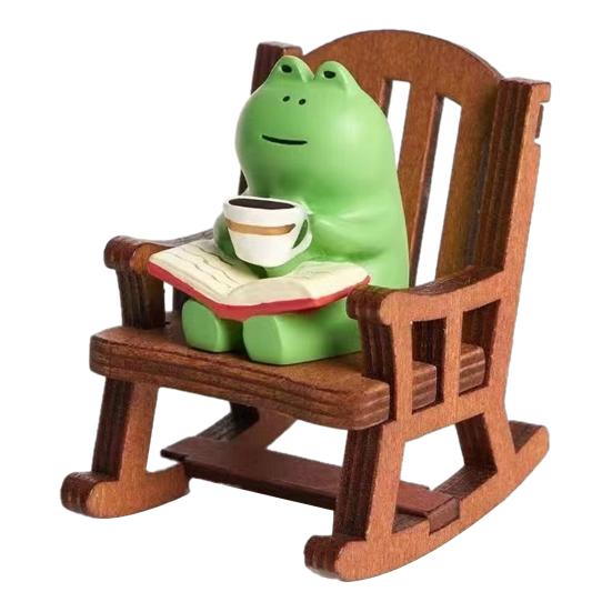 Мини-статуэтка лягушки, скульптура лягушки из смолы с креслом-качалкой, маленькая лечебная лягушка, украшение для салона автомобиля, домашнего офиса, рабочего стола
