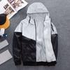 Yousheng Men Autumn Windbreaker Hooded Drawstring Long Sleeve Reflective Color-Blocked Jacket Coat Zipper Placket Pockets Street Style Outwear