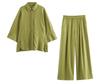 Casual Linen Pantsuit With Solid Color Print For Women Spring
