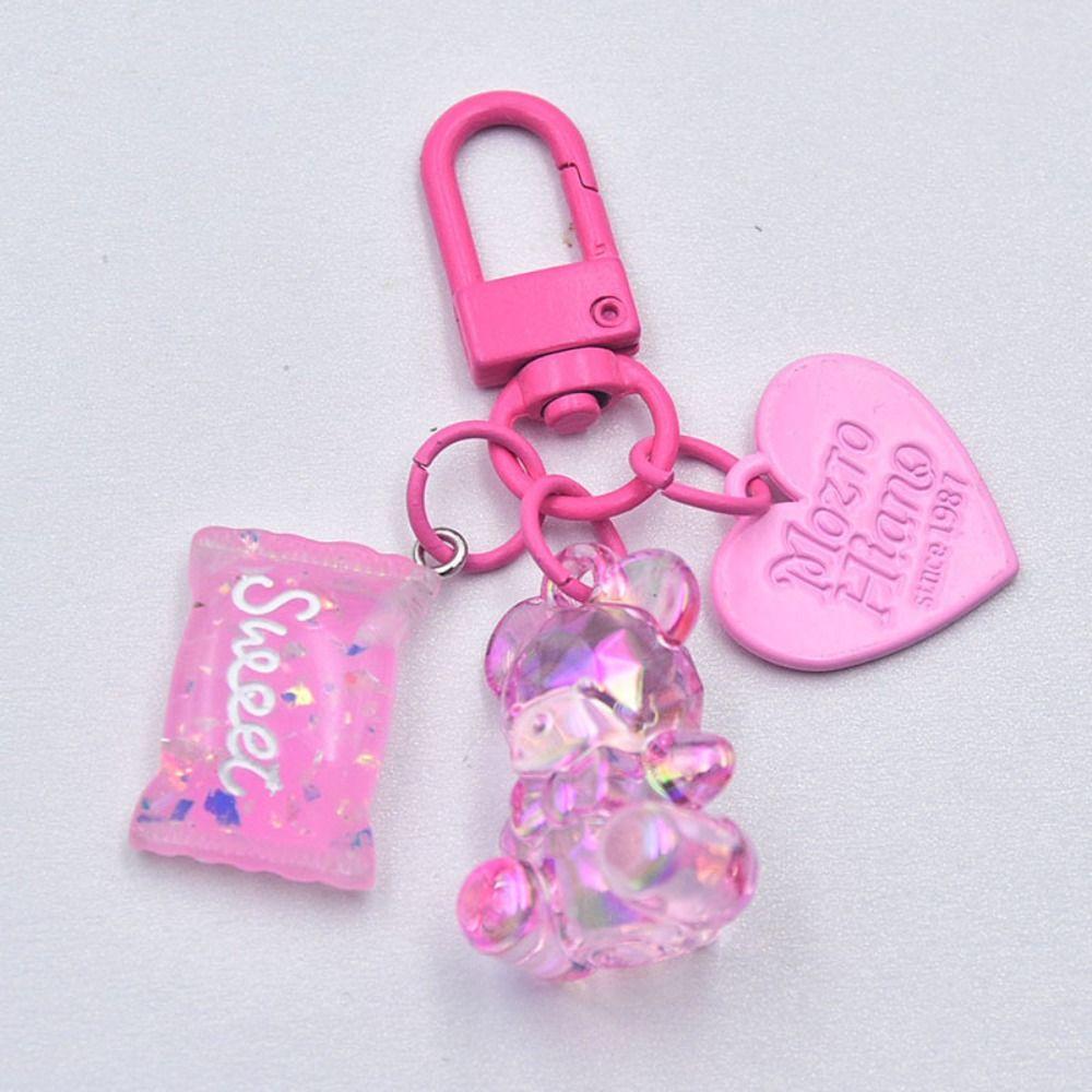 Candy Color Bling Heart Bear Key Ring Transparent Lovely Bag Pendant Car Accessory