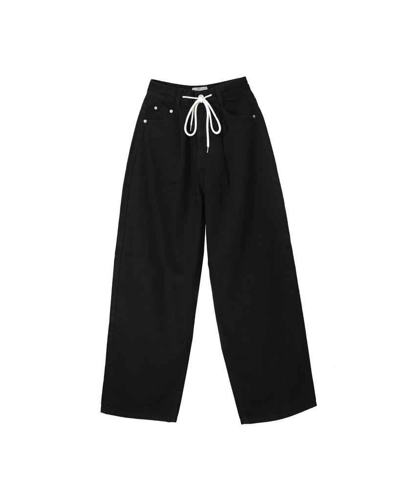 LOSSYROW Wide String Denim Pants Black
