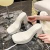 High-heeled Slippers for Women's Summer Outer Wear 2025 New Transparent One-word Sandals Waterproof Table Thick-soled Thick-heeled Cool Slippers