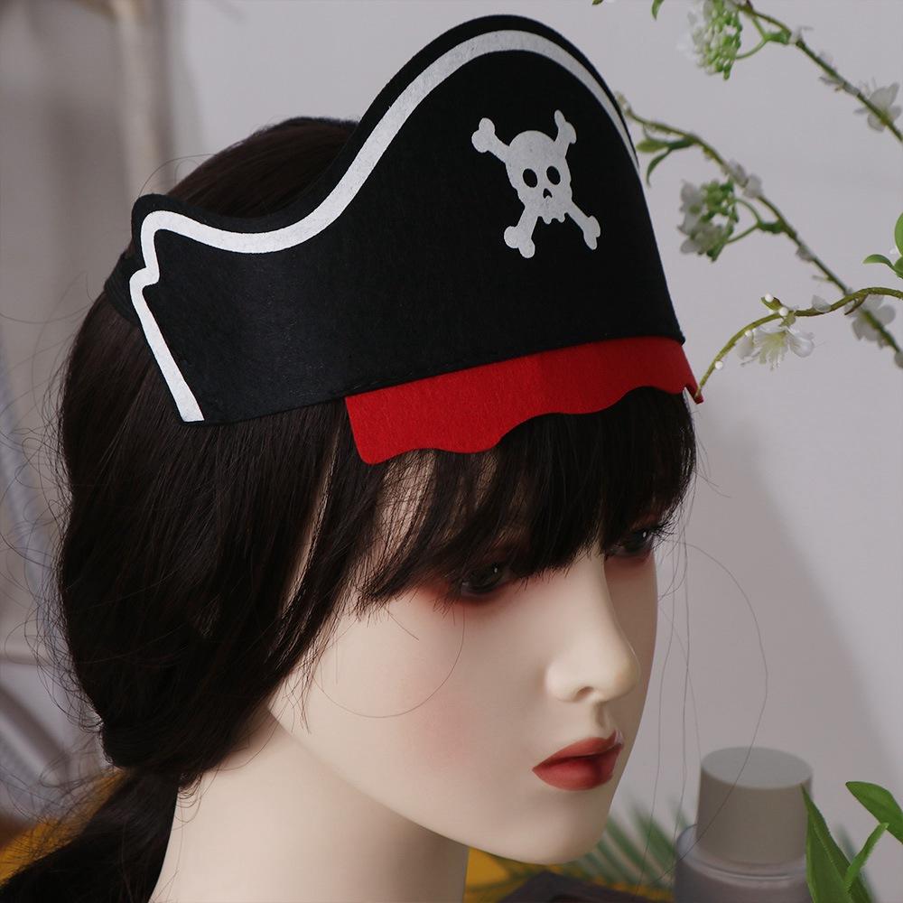5Pcs Horror Felt Pirate Hat Black Skull Pirate Captain Cap Props Accessories Masquerade Party