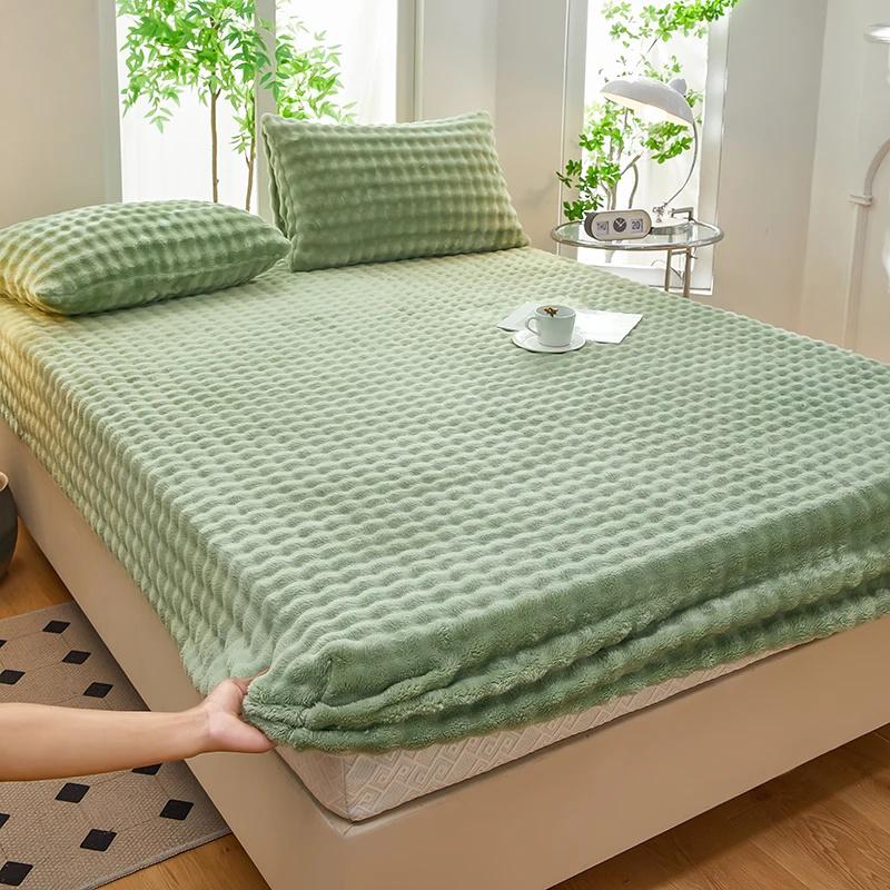 Зимняя постель, теплая простыня на резинке, постельное белье, чехол для матраса, утолщенная плюшевая эластичная простыня, зимнее коралловое флисовое роскошное покрывало для двуспальной кровати