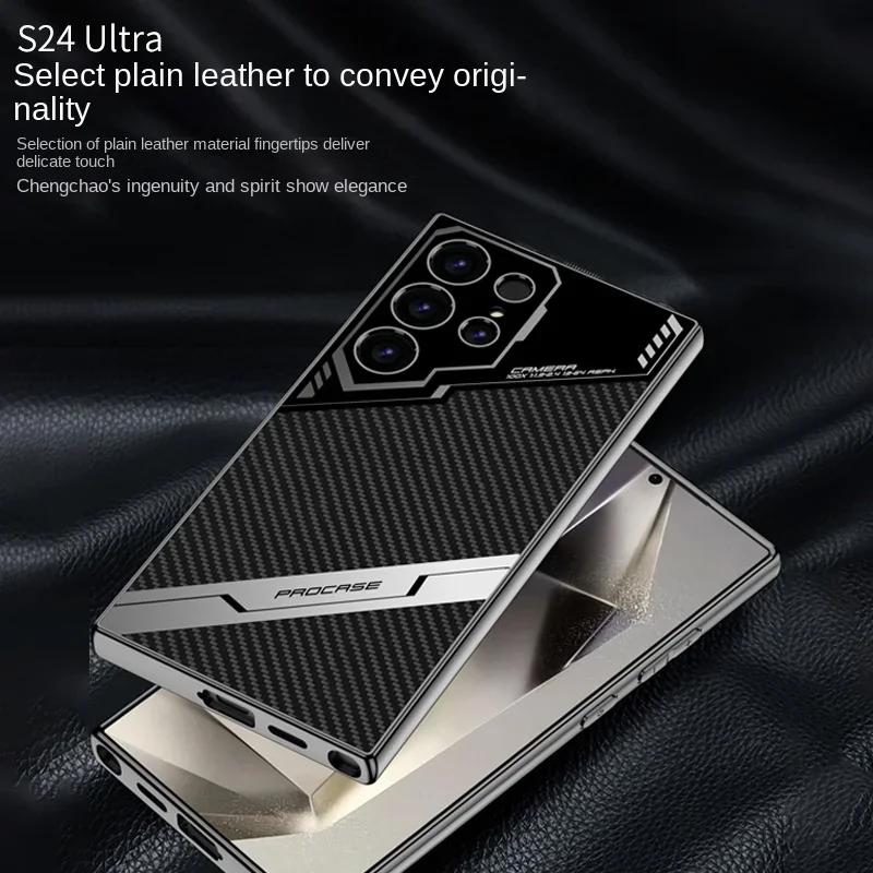 Leather Galaxy S24 Ultra Electroplating S23 Ultra Phone Case for Samsung Galaxy S24 S23 Ultra Protective Shockproof Cover