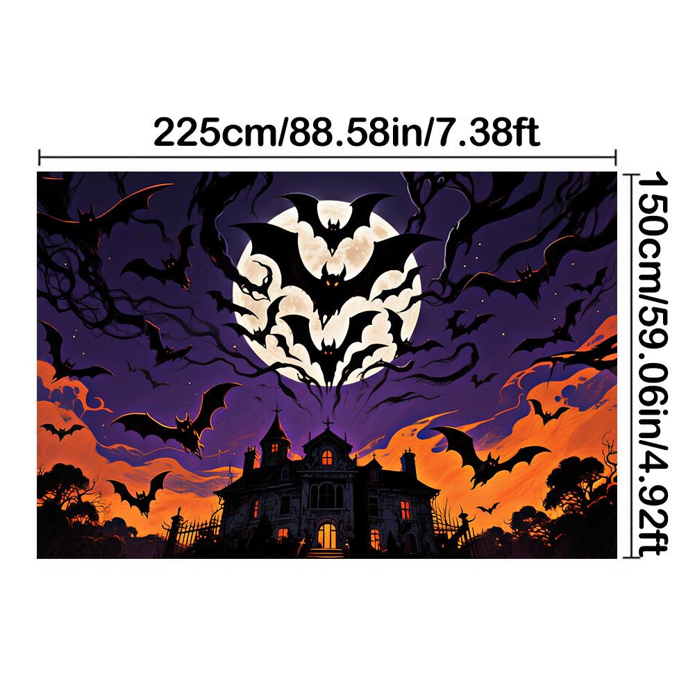 Страшный баннер-фон на Хэллоуин - Замок с летучими мышами и полной луной для вечеринок в помещении/на открытом воздухе, выпускного, декора на Хэллоуин, мероприятия