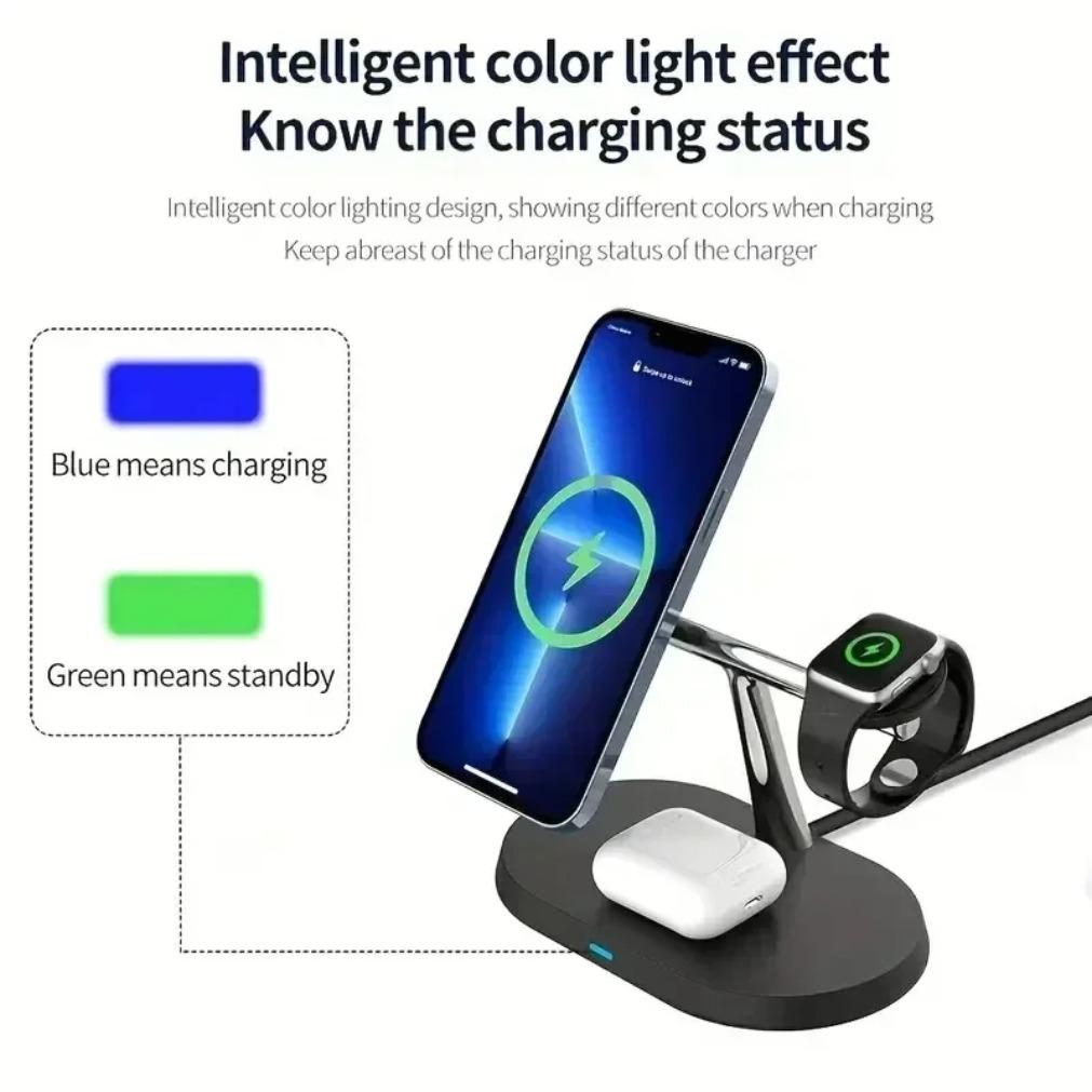 30W Wireless Charger Desktop Phone Stand For Mag-safe iPhone 16 15 14 13 12 Apple Watch 10 9 8 7 6 AirPods 4 Pro 2 Fast Charging
