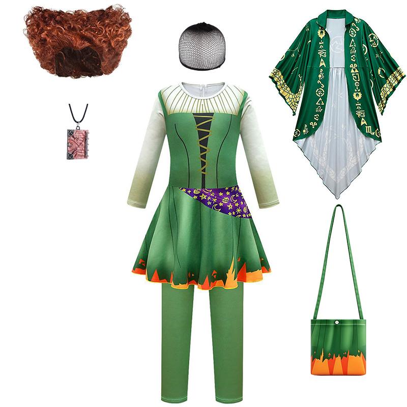 Sanderson Sisters Witch Costume for Girls Halloween Cosplay Hocus Pocus Masquerade Children Clothing Carnival Party Kids Clothes