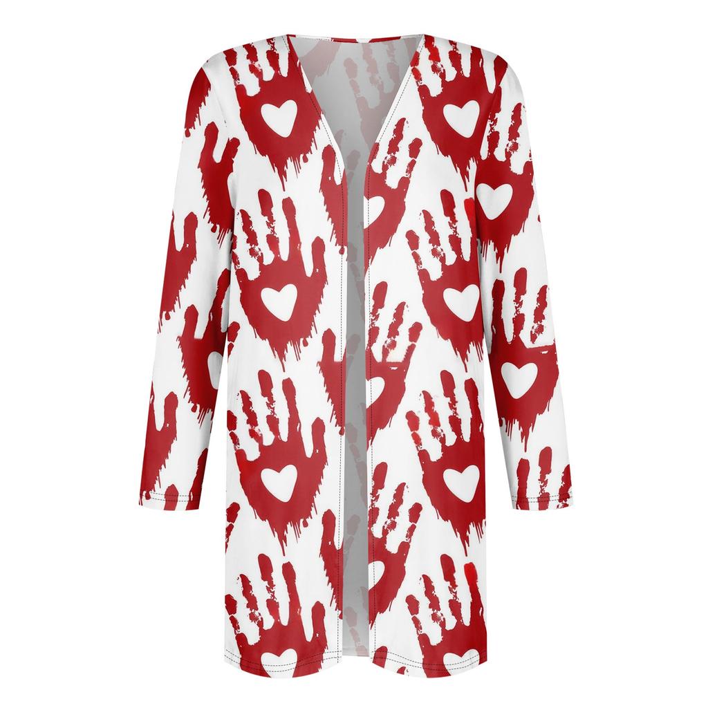 Женский модный повседневный кардиган средней длины с принтом на Хэллоуин, куртка, пальто