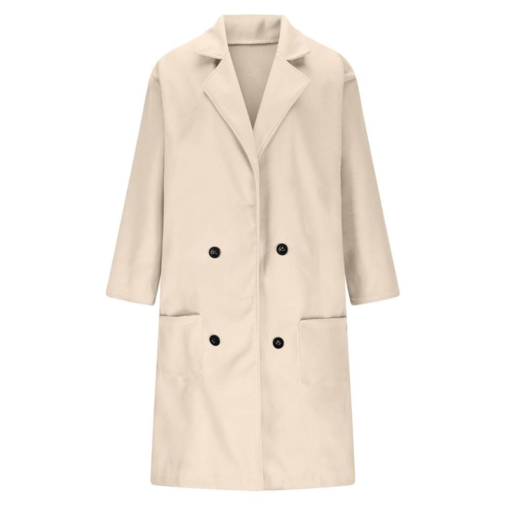 Женская повседневная и модная куртка однотонная с лацканами на двух пуговицах с карманами пальто