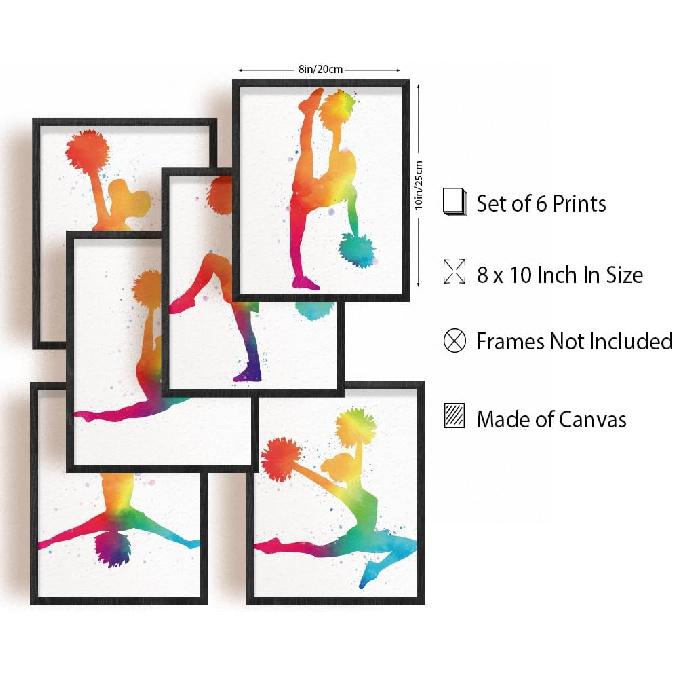 INFUNLY Набор из 6 абстрактных настенных принтов для чирлидинга, без рамки, постеры с изображением гимнасток, 8x10, эстетичная градиентная чернильная живопись на холсте, для подарка команде