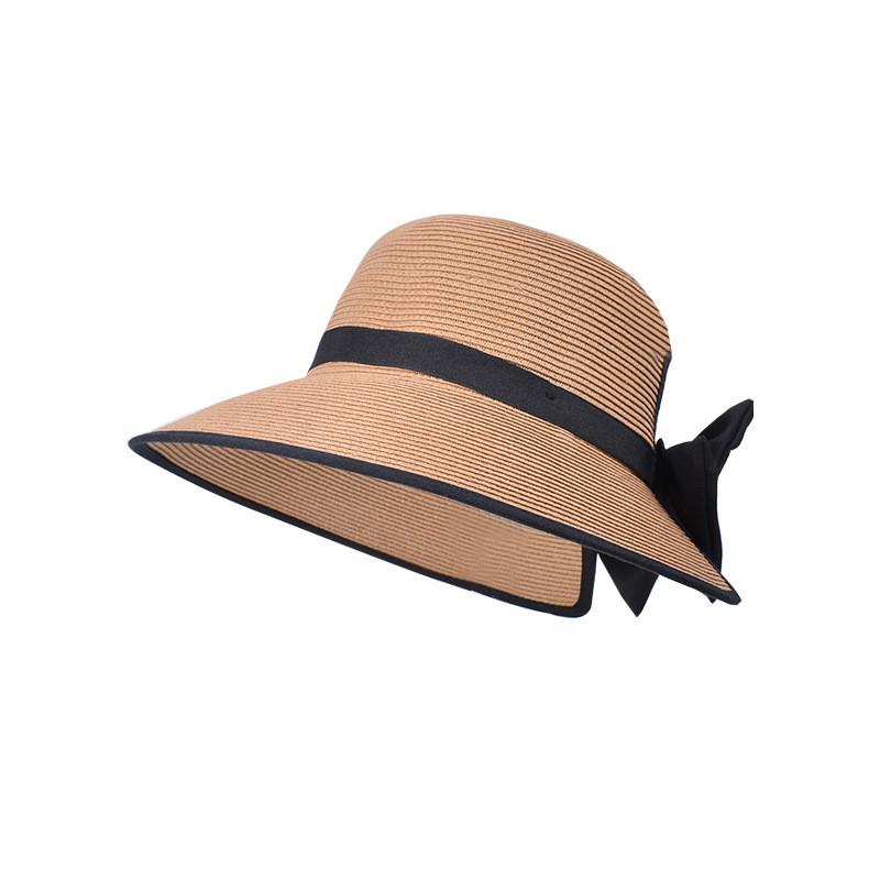 Летняя соломенная шляпа для женщин с широкими полями и ленточным бантом для пляжа и защиты от солнца