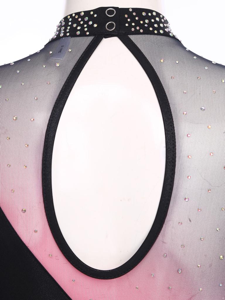 Женский купальник для фигурного катания со стразами, с длинным рукавом, с вырезами, боди для балетных и гимнастических тренировок