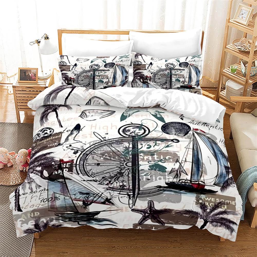 Pirate Ships Duvet Cover Set Vintage Nautical Style Comforter Cover Polyester Bedding Set Medieval Sailing Ship King Queen Size