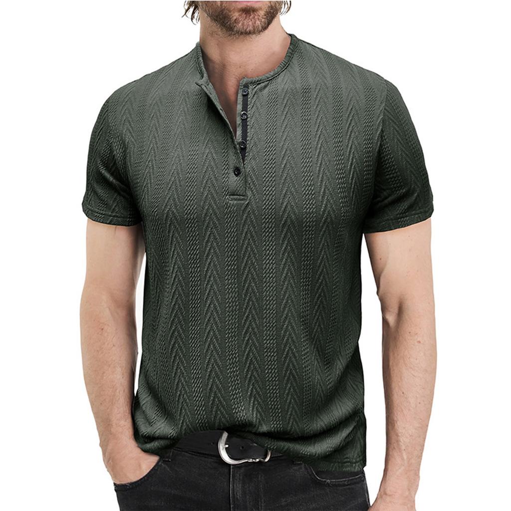 Men's Short Sleeved Shirt Men's 4-button T-shirt Casual Top