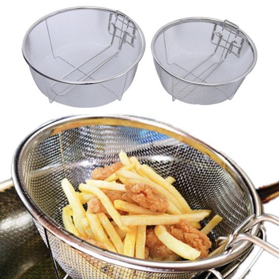 Корзина для жарки из нержавеющей стали с ручкой. Кухонная круглая корзина для жарки. Складная сливная корзина. Корзина для мытья овощей для картофеля фри. Луковые кольца.