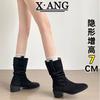 Cowhide Version Inner Height Increase Martin Boots Children's Thick Heel Thin Pile Boots Medium Boots Western Cowboy Boots Knight Boots