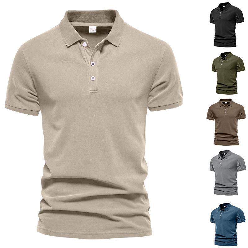 Summer Lapel Sports Men's Twill Shirt Fashion Casual Men's Solid Color Short-sleeved T-shirt
