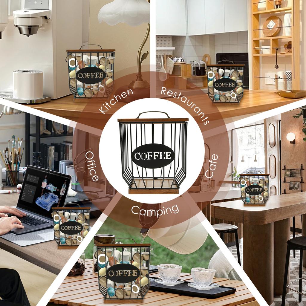 Держатель для кофейных капсул, металлический большой емкости, органайзер для кофейных капсул с деревянной крышкой для кофейной стойки, контейнер для хранения