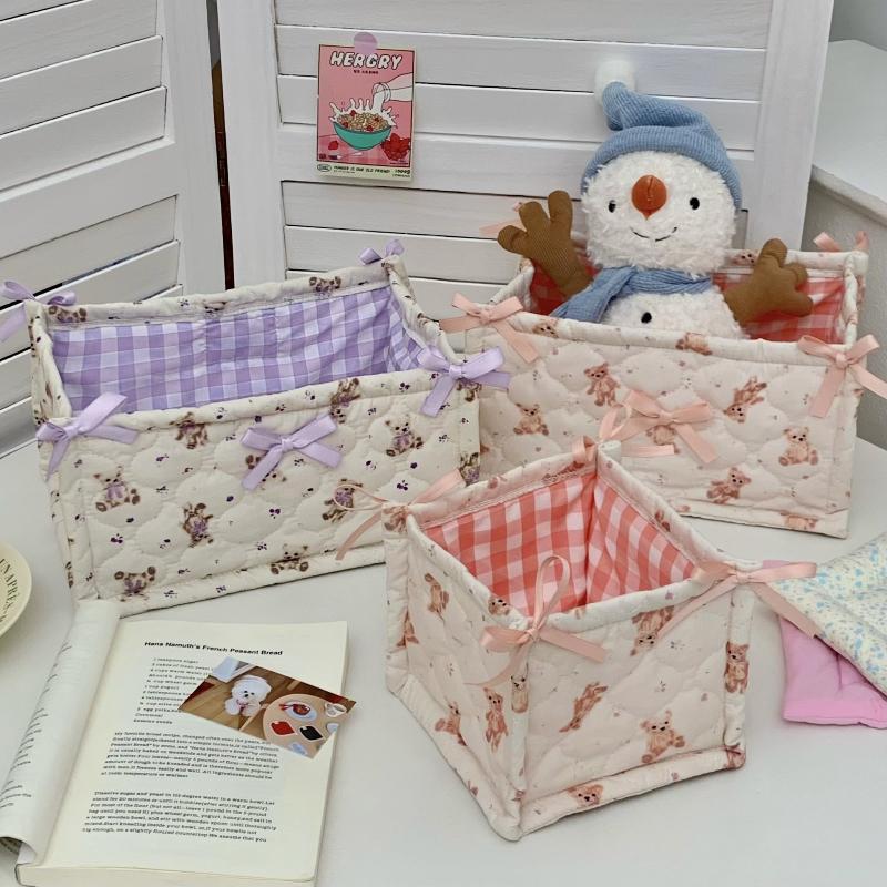 Квадратная корзина для хранения Кружевной цветок Настольный органайзер Корзина для хранения Корейская стеганая корзина для хранения Милый каркас для хранения Украшение