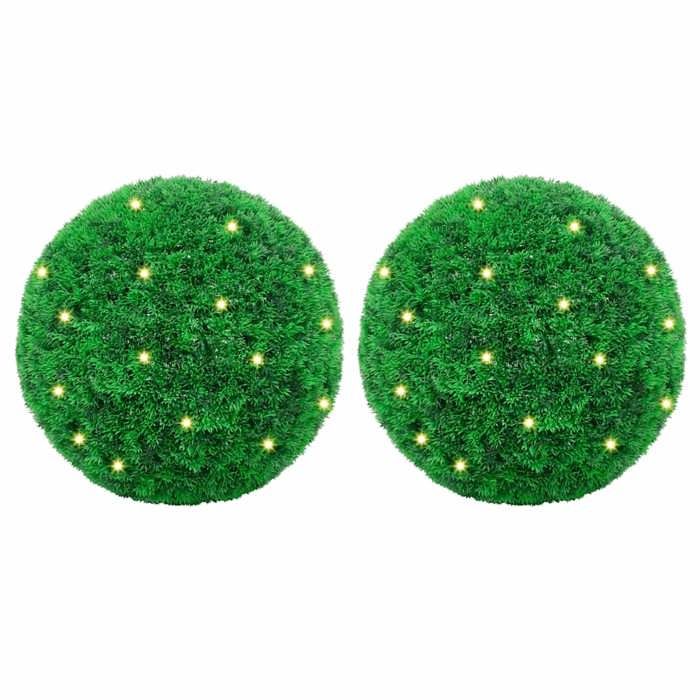 VidaXL Boules de buis artificielles avec lumières LED 2 pcs vert 52 cm, boule topiaire artificielle, boule topiaire 3335909