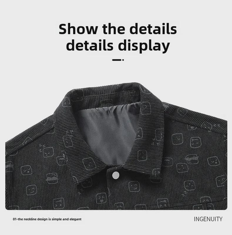 Men's Spring/Autumn Corduroy Lapel Jacket - Fashionable, Casual, Full-Print, Large Sizes Available.