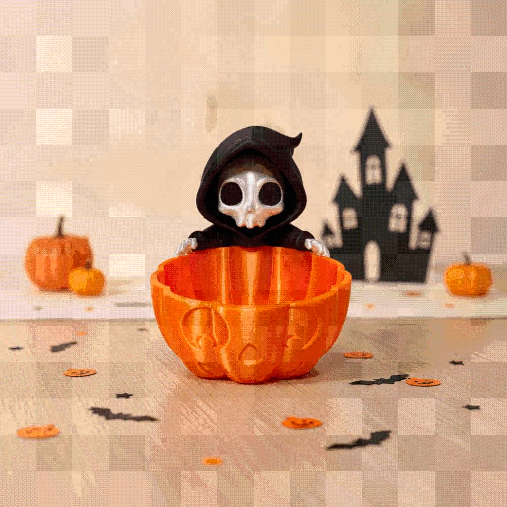 Orange Grim Reaper Candy Bowl Lightweight PLA Desktop Organizer Gothic Lovers