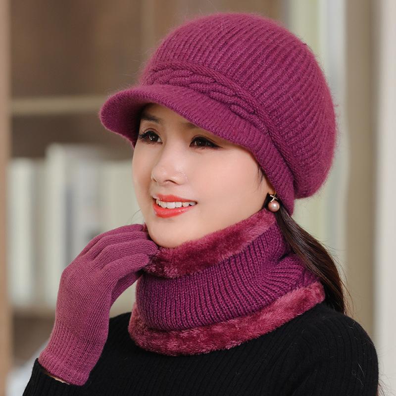 Hat+scarf Sets Middle Aged Elderly Women's Autumn Winter Rabbit Fur Knitted Hat Winter Elderly Hat Mother Hat Old Lady Hat Scarf Set