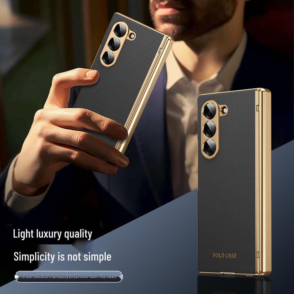 Чехол для Samsung Z Fold7: Кожа с алмазным узором с гальваническим покрытием и полным покрытием шарнира для Fold6/5
