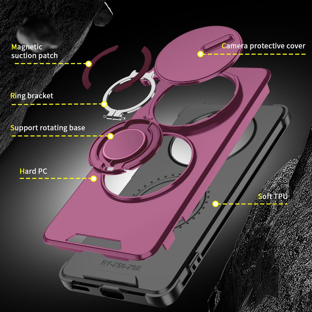 Магнитное металлическое кольцо-подставка Бронированный чехол Для Honor X9B Magic 6 Lite Сдвижное окно Защита объектива ТПУ каркас Пластиковая крышка телефона