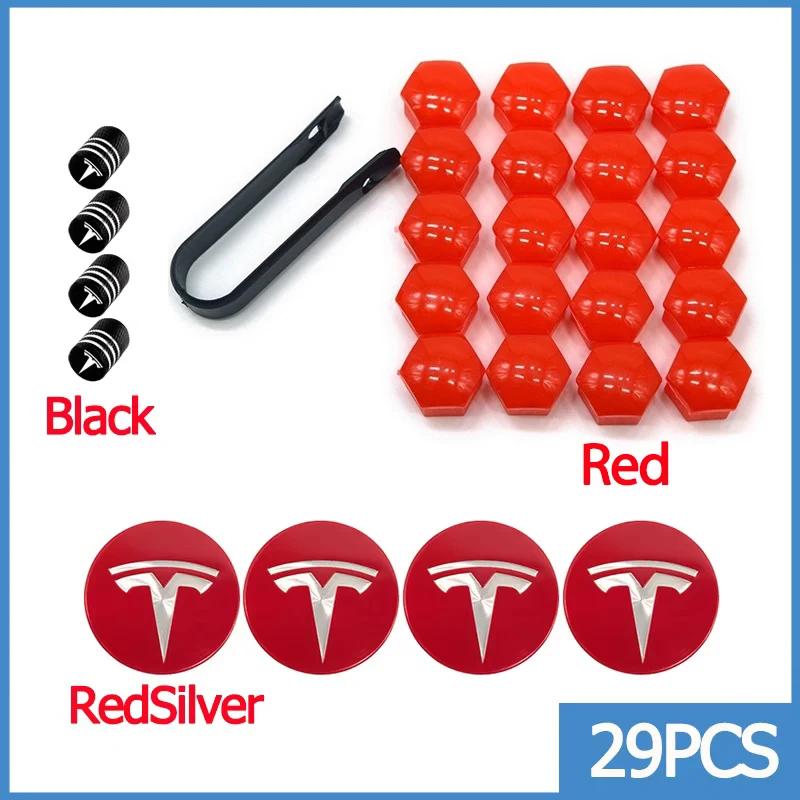 Wheel Center Hub Caps for Tesla Model 3 Y S X 25pcs 29pcs Car Valve Cap Tire Lug Nut Protective Covers Modified Decoration