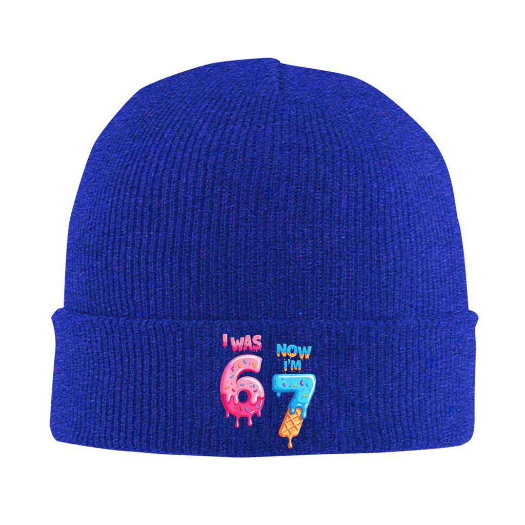 Funny 7 Year Old Birthday i was 6 Now Im 7 6 7 Beanie Hats Knit Hat Adult Unisex Street Warm Soft Caps Winter Kpop Bonnet Hats