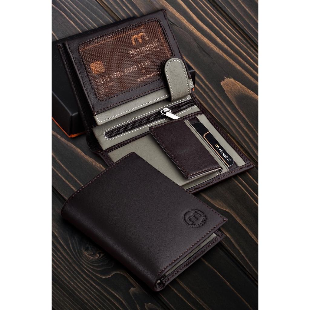 Роскошный мужской кошелек цвета хаки Camel с монетными глазами