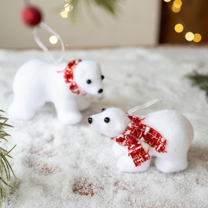 Mini Christmas Bear Pendant White Plush Cute Bear Ornaments Cute Animal Polar Bear Christmas Tree Decora New Year 2026 Kid Gifts