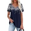 Women's Casual V-Neck Short Sleeve Chest Ruffle Printed Top